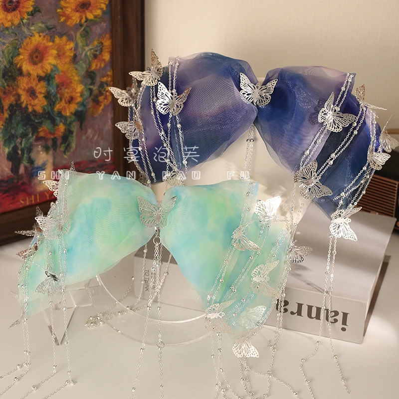 蝴蝶洛川优雅流苏发夹蝴蝶结新中式清新弹簧夹百搭小香风头饰