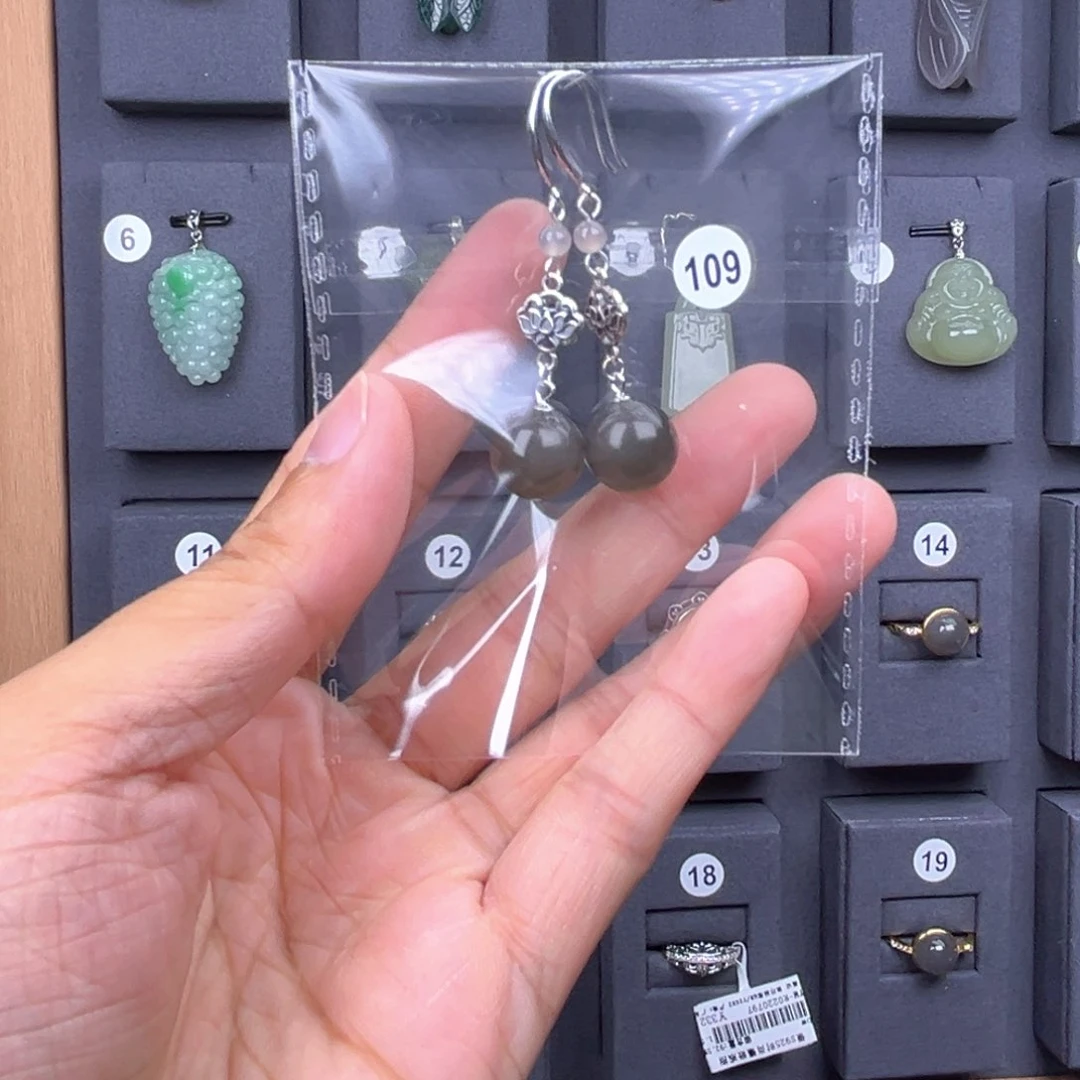 银S925镶嵌和田玉耳饰拿****ღ