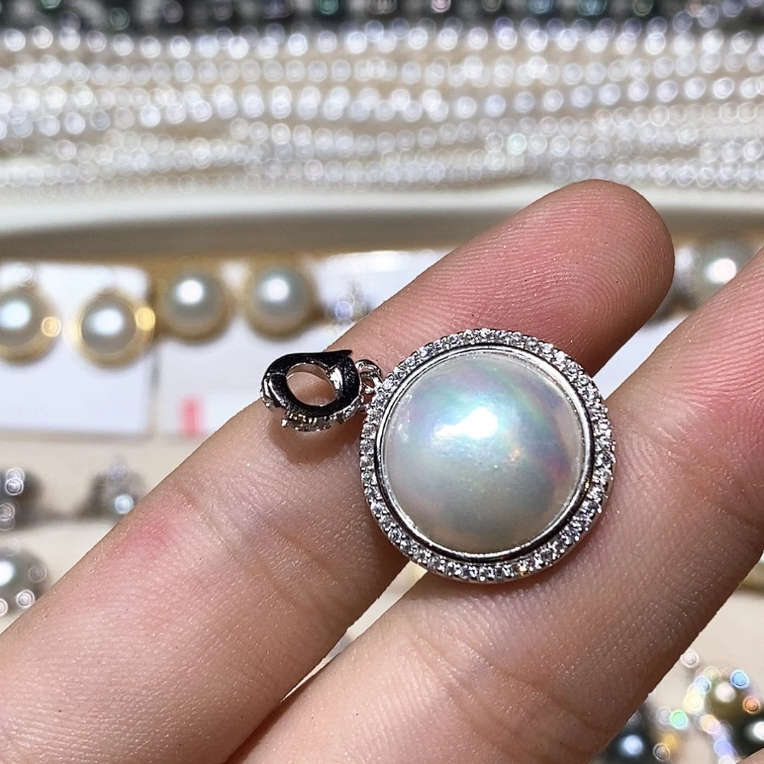 银S925镶嵌颈饰拼合珍珠（马贝珠）15/16