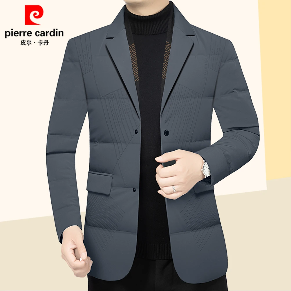 皮尔卡丹轻薄羽绒西服2025冬季新款中年男士休闲西装上衣秋冬外套