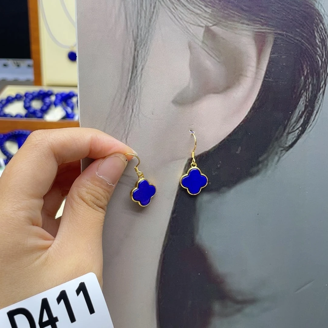 银S925镀金镶嵌青金石耳饰