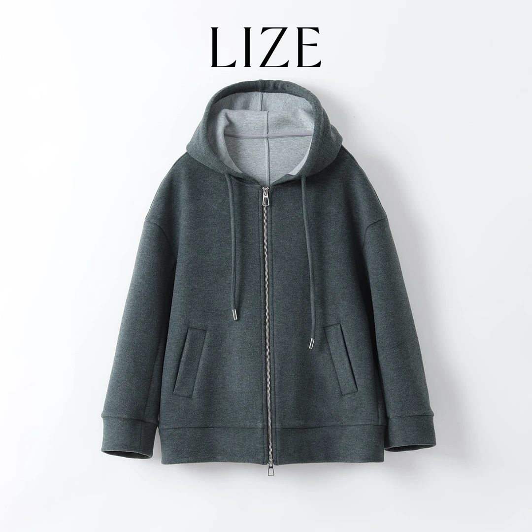 LIZE「L0524」定纺高密棉.绵羊毛连帽拉链外套