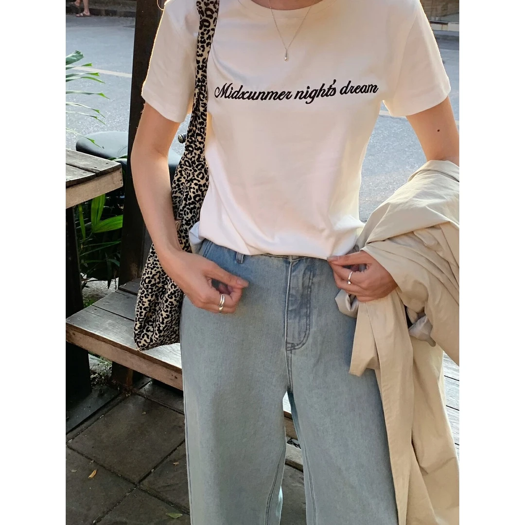 6105#韩系字母刺绣短袖T恤