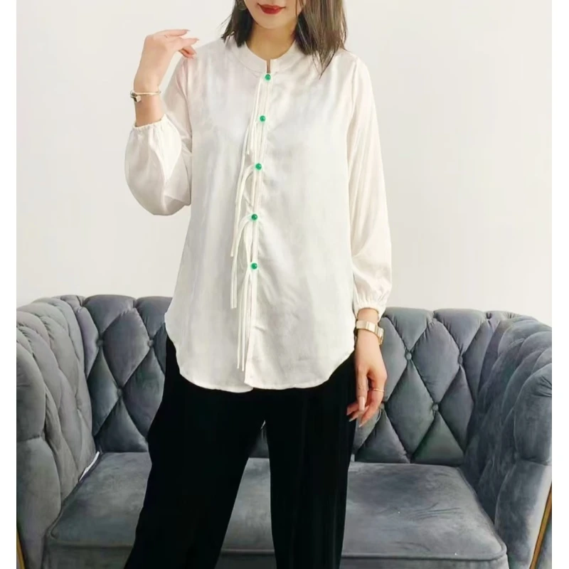 【司晨】新中式设计感白色提花立领盘扣衬衫时尚国风