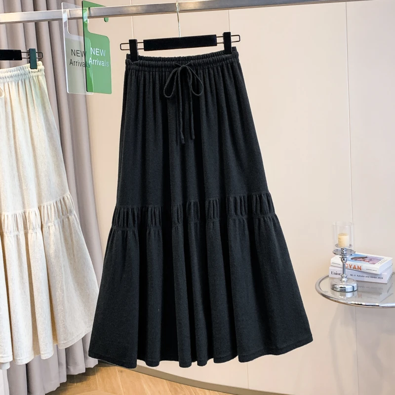 La Chapelle/拉夏贝尔大码女秋冬法式气质高腰遮肚抽绳系带半身裙