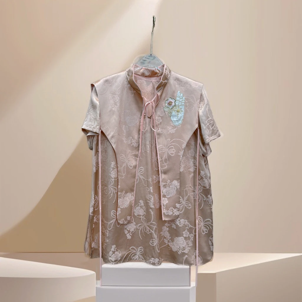 【浩浩高定】设计师款桑蚕丝短袖手绣云肩KES1272，上衣KES1282