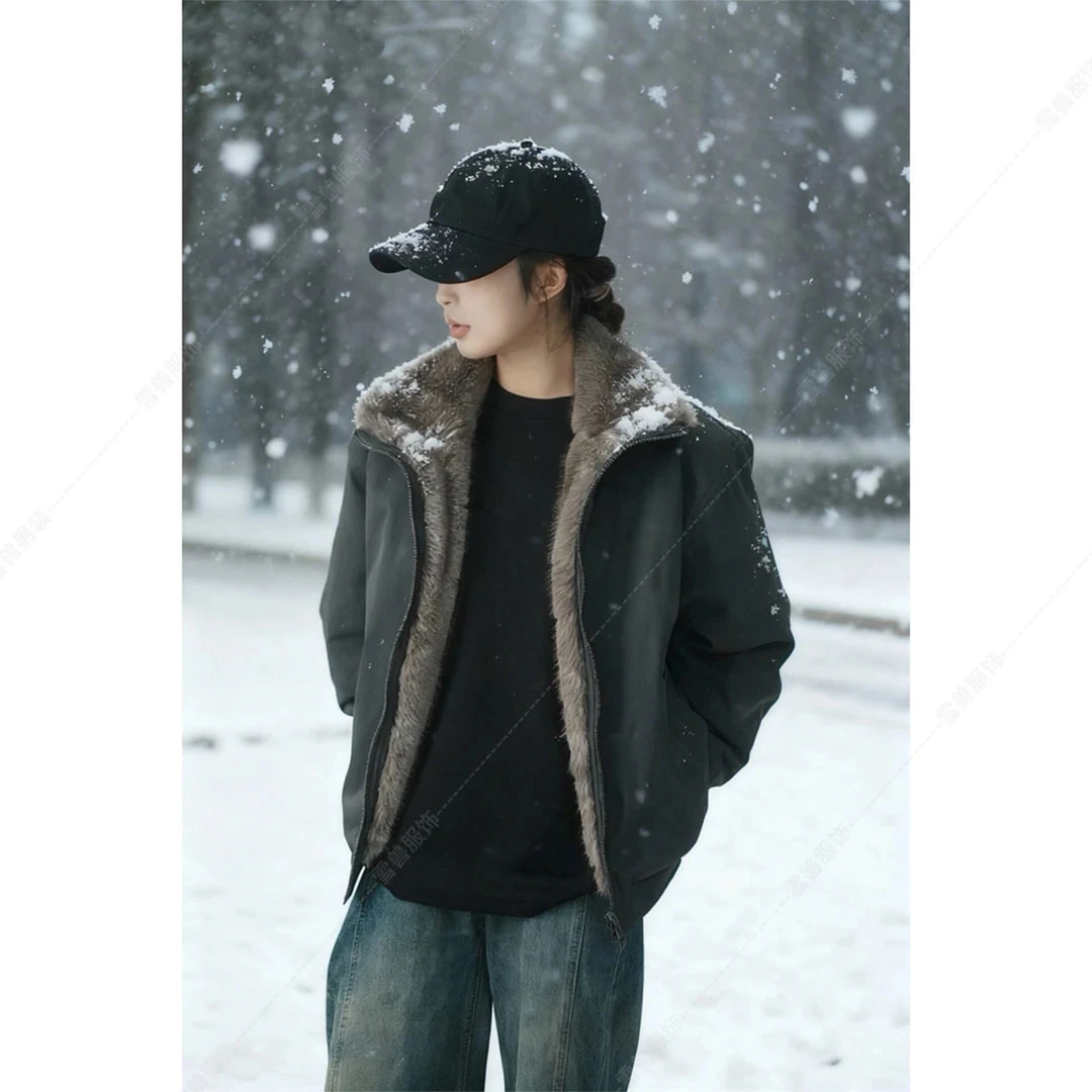 【两面穿座山雕】双色银蓝狐重磅水洗棉衣男冬季加绒加厚情侣外套