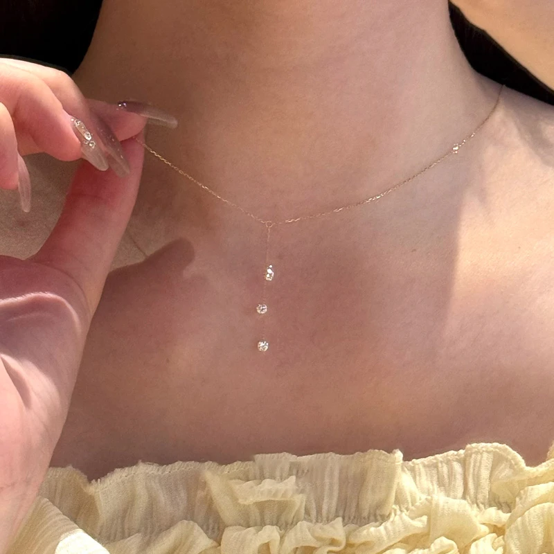 钛钢项链 【人鱼的眼泪】微镶锆石女超闪精致锁骨链极细隐形