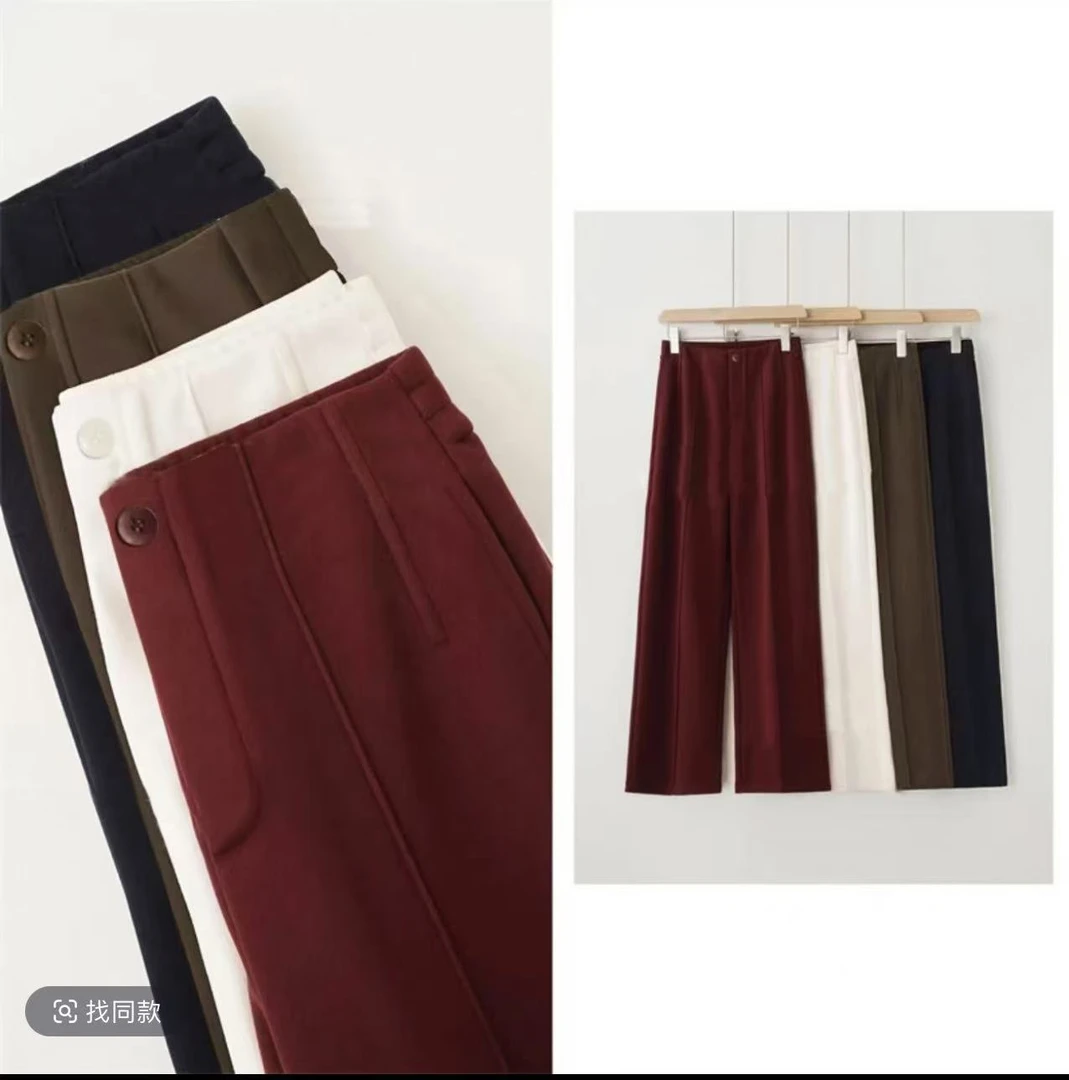 【专柜新品】24138羊 绒桑 蚕丝加厚韩版时尚气质百搭高腰梧桐裤