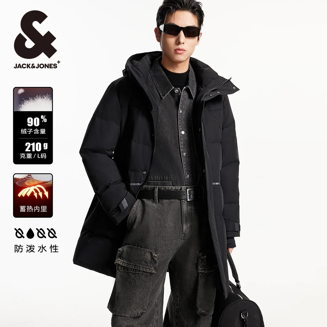 杰克琼斯男装厚外套男士连帽防泼水蓄热内里保暖羽绒服中长款时尚