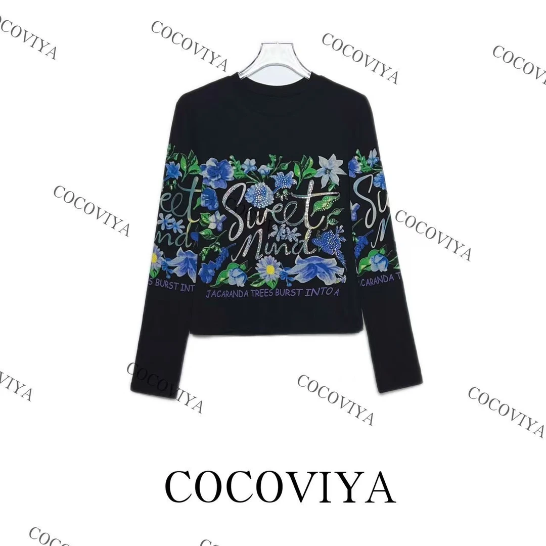 COCOVIYA2025花语甜馨清爽字母长袖T恤遮肉显瘦休闲上衣26C-232