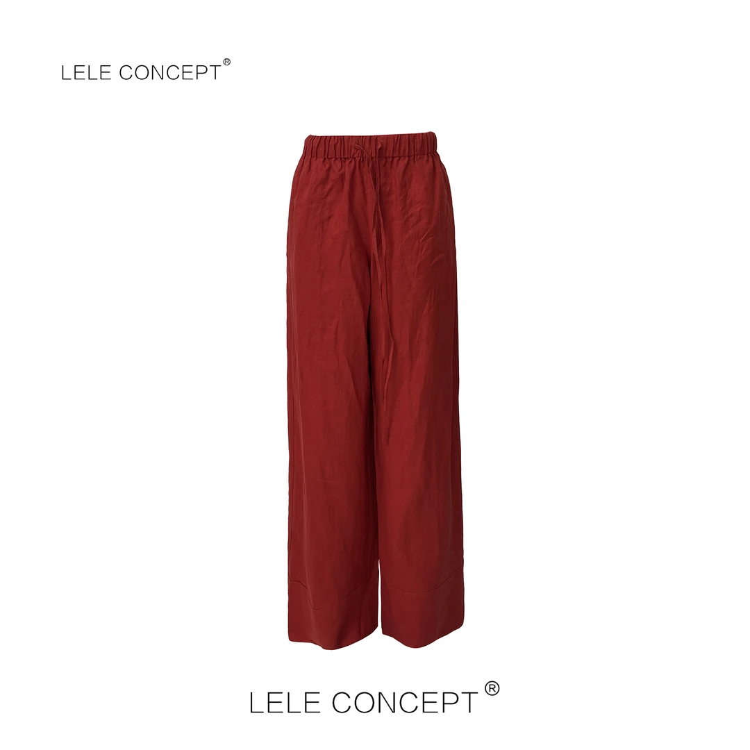 LELE CONCEPT｜简约宽松松紧腰抽绳多色麻裤K0301