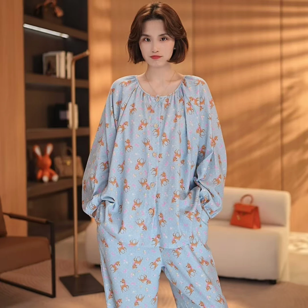 芙蓉世家~精梳纯棉100【一鹿有你～长袖套装】秋冬舒适柔棉家居服