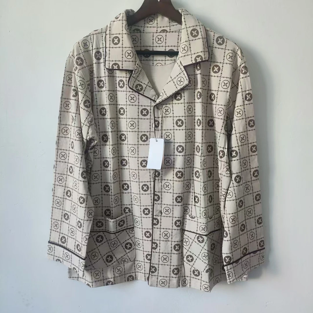 【老杨夫妻房车专属】天然彩色棉男士印花翻领长裤长袖家居服6305