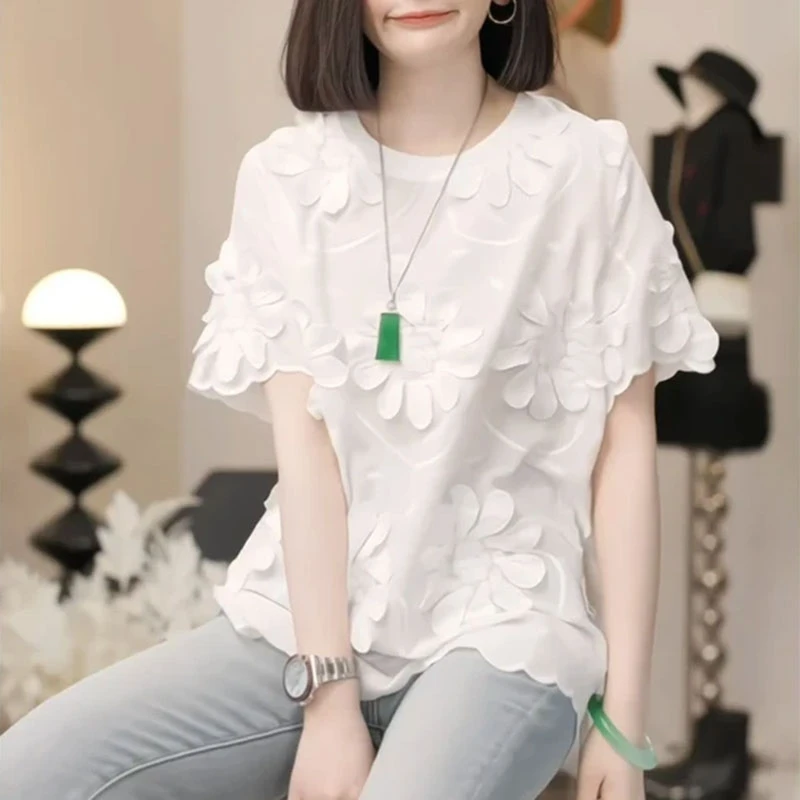 白色内搭法式气质短袖T恤女2025夏新款洋气减龄遮肉显瘦宽松上衣