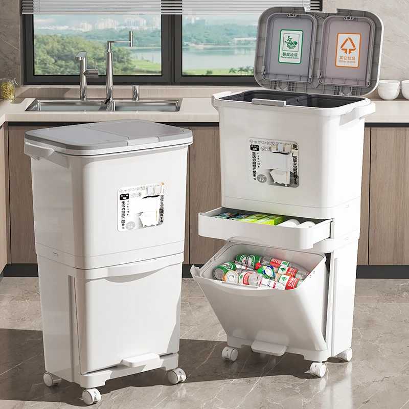 厨房垃圾桶带盖多功能干湿分类垃圾箱日式家用家居客厅夹缝收纳桶