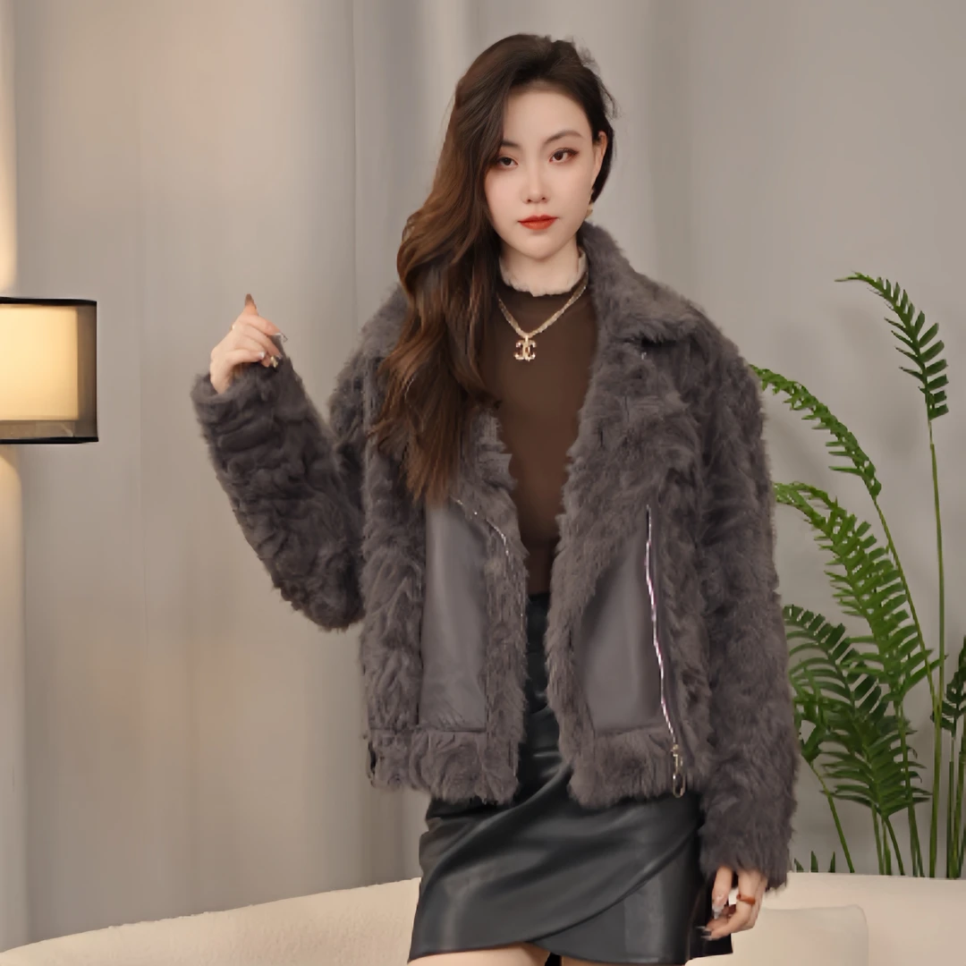 新款拉链8078时尚翻领加厚女士短款外套保暖显瘦宽松-