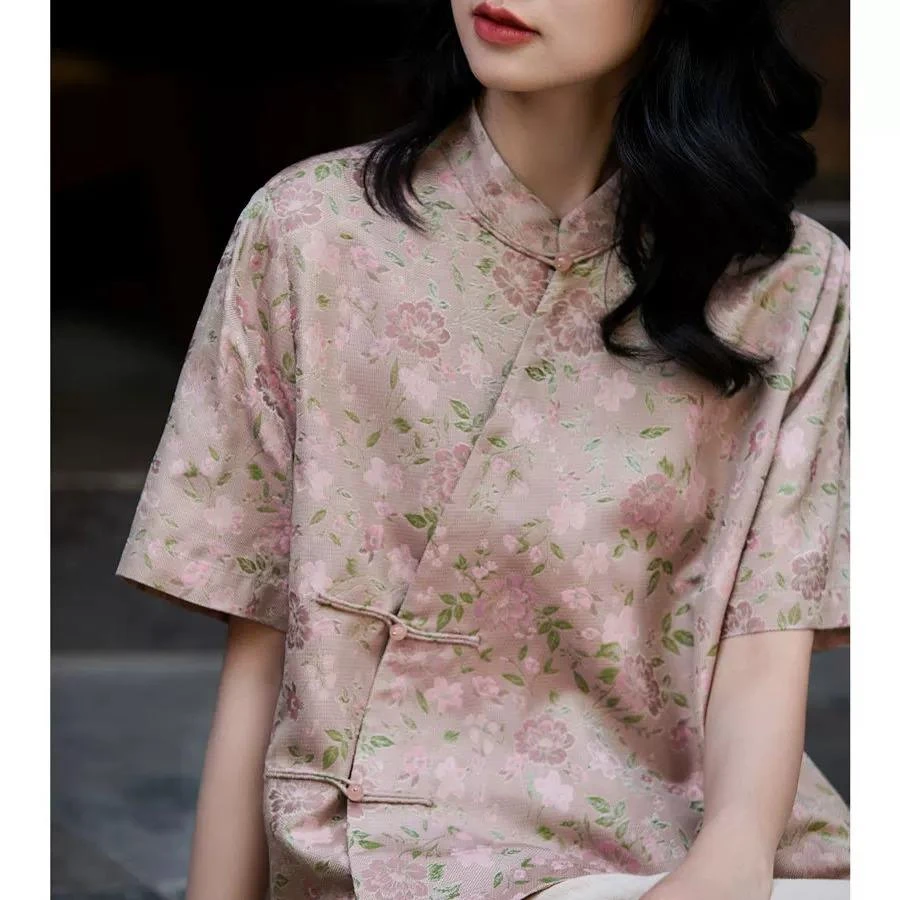 织花萝新中式斜襟上衣女25夏