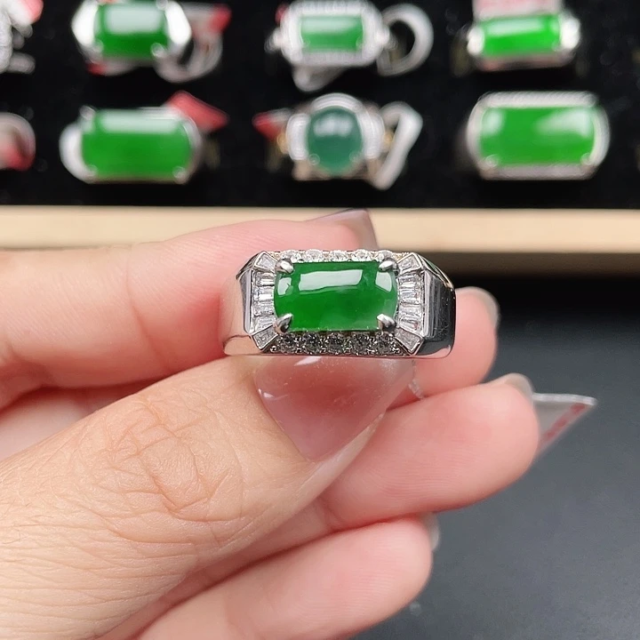 翡翠银S925镶嵌戒指男戒编号3678没运费险