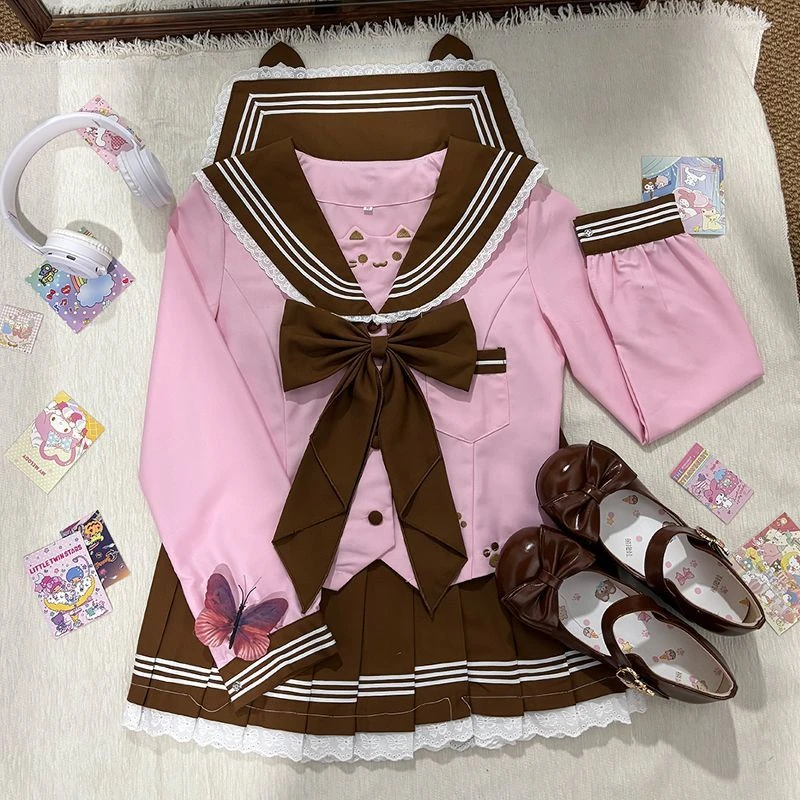 【喵喵酱】 原创 好巧喵 收腰显瘦JK制服水手服中间服长袖套装