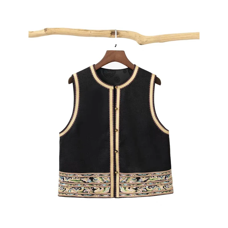 【初心】原创设计师款气质宽松型女马甲短款薄款刺绣春秋马夹