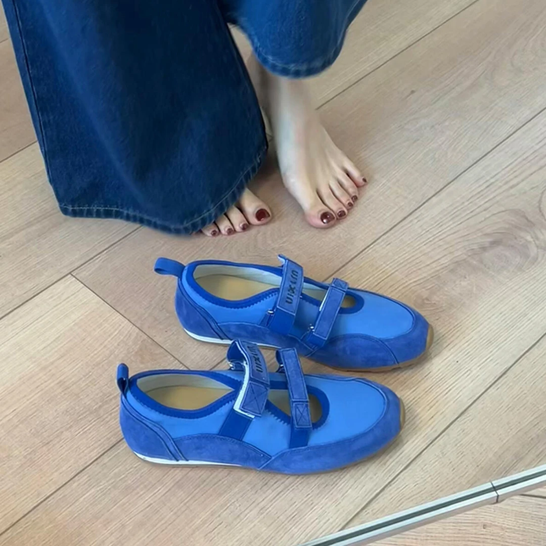 羊皮版~厚底魔术贴玛丽珍德训鞋女浅口真皮单鞋运动芭蕾风阿甘鞋