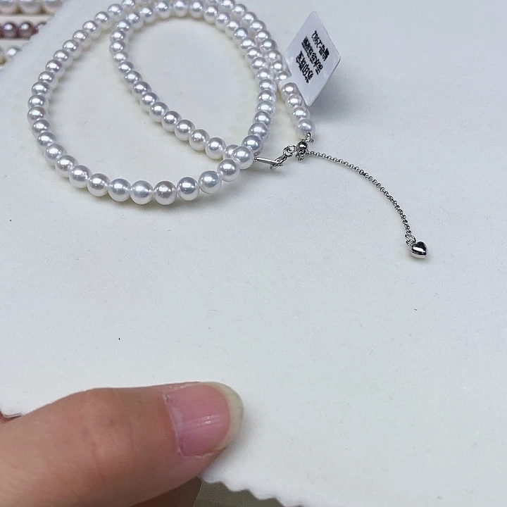 银S925镶嵌淡水珍珠颈饰卡5➕极光白炫彩