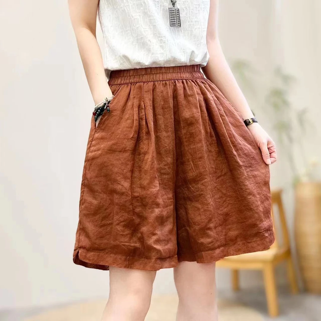 【当天发】夏季棉麻短裤纯色阔脚裤宽松百搭阔腿短裤女213