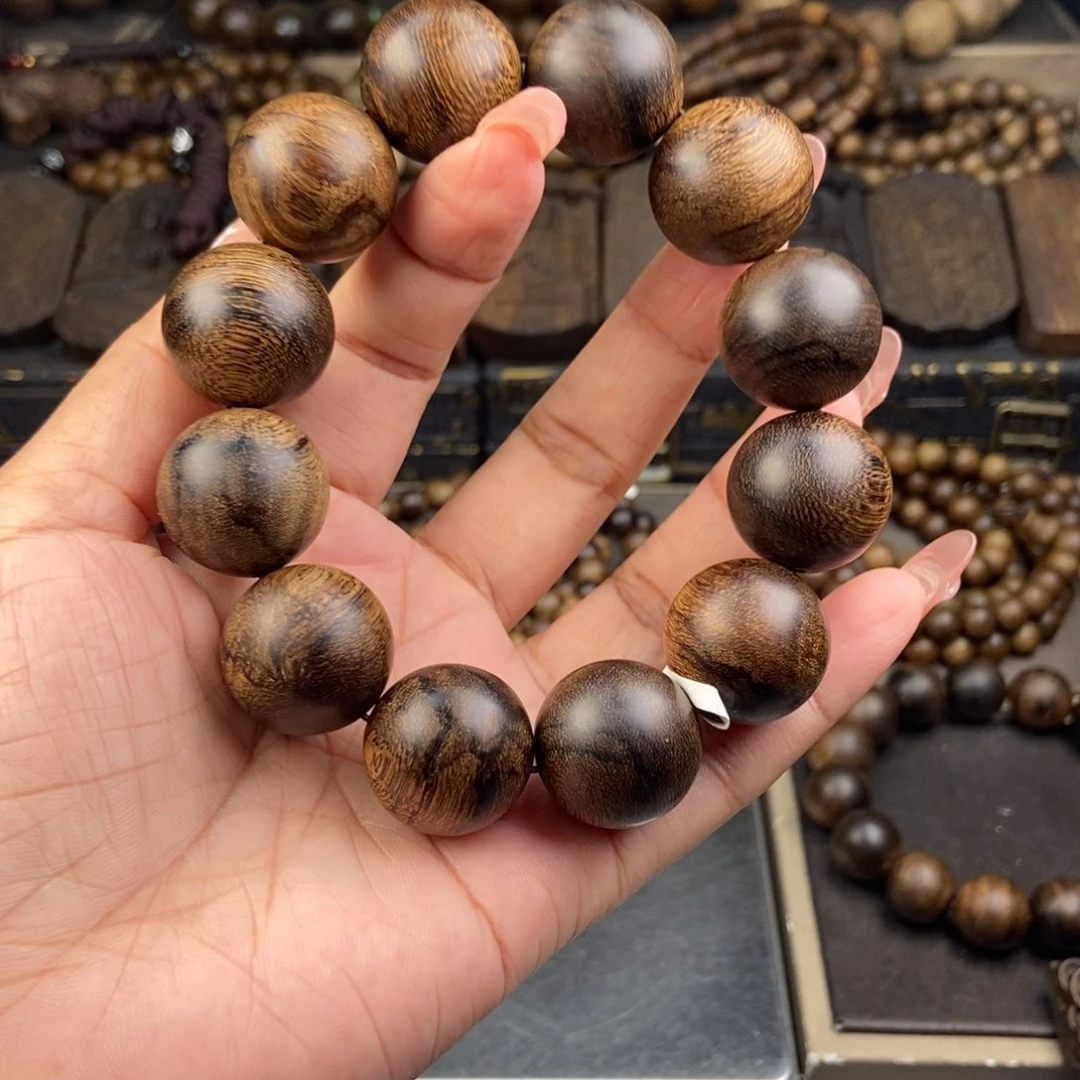 沉香手串欧**压越南白棋楠留疤虎斑