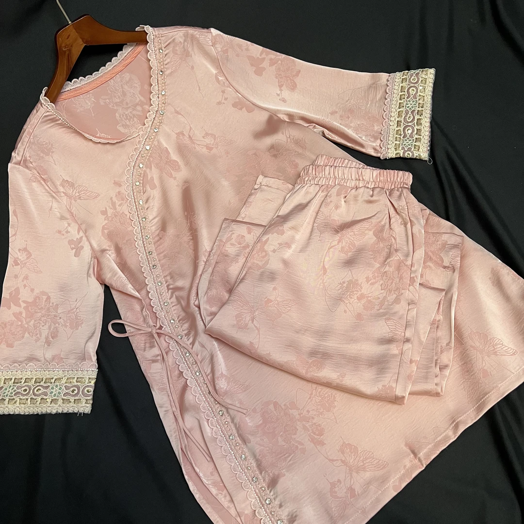 【扶摇】新中式春秋外穿家居服套装日常套头斜襟复古暗纹年轻款提花