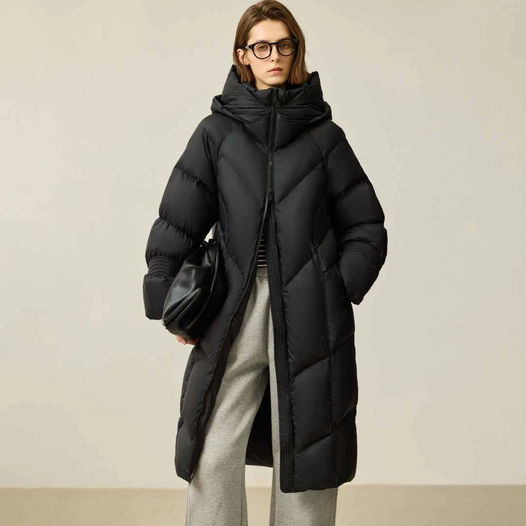 LILY冬休闲蓬松防风保暖火山岩连帽90鸭绒羽绒服外套124429DD919