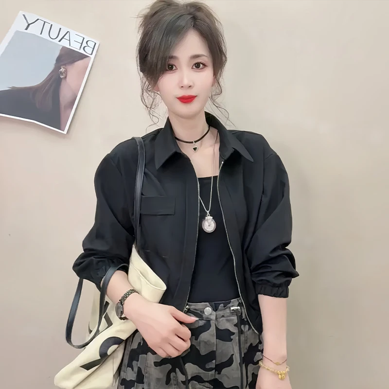 设计感时尚百搭拼接短外套女2026年春秋新款韩版拉链翻领纯色上衣