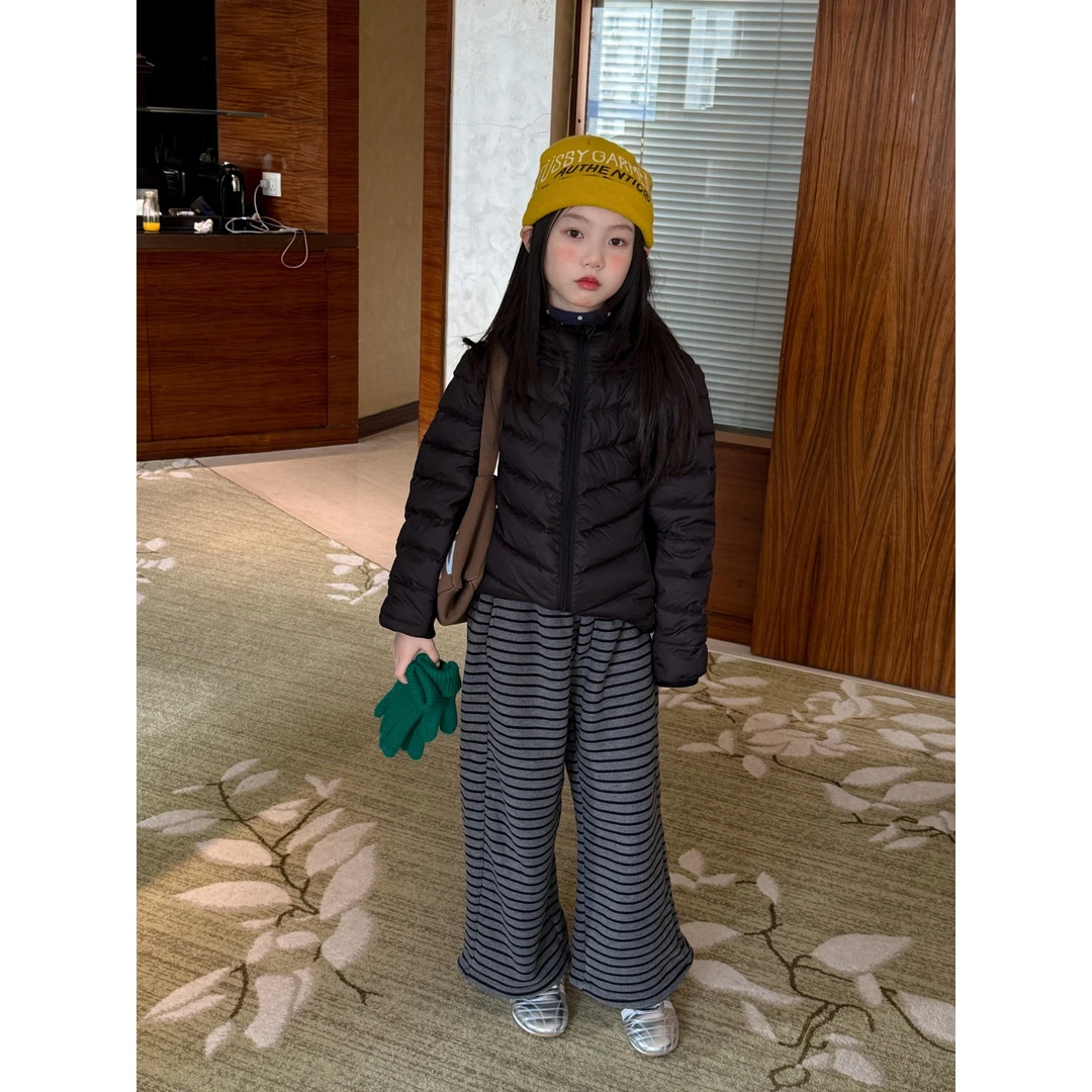 LJ-72375-TBB童装女童裤子2025秋冬新款条纹加绒裤加厚保暖舒适