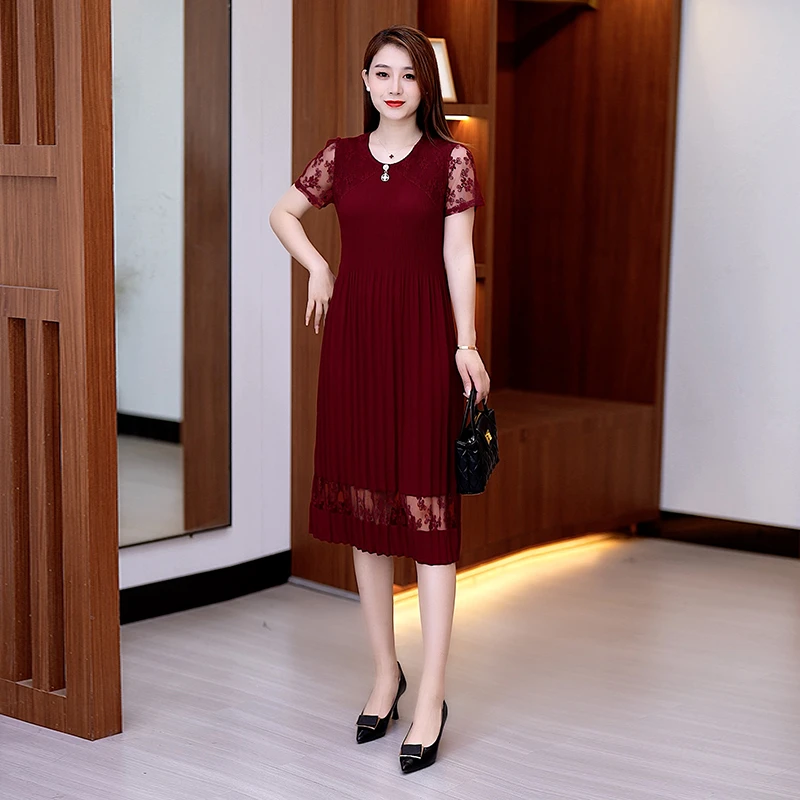 2025新款百褶弹力连衣裙时尚花边领减龄显瘦洋气连衣裙