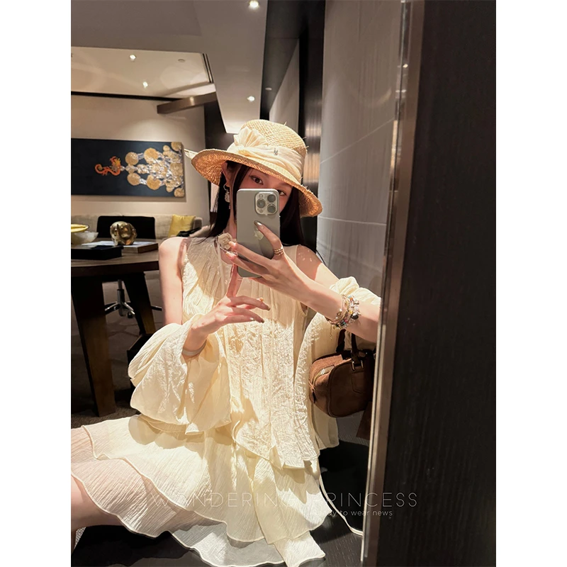 钱美西  清冷不规则夏季显瘦时尚  无袖背心/防晒罩衫/半裙套装女