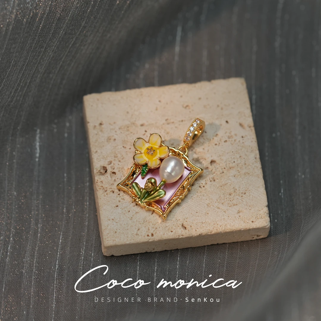 【小霞珠宝】花朵吊坠手工气质轻奢时尚复古彩色镶嵌素款 WE530