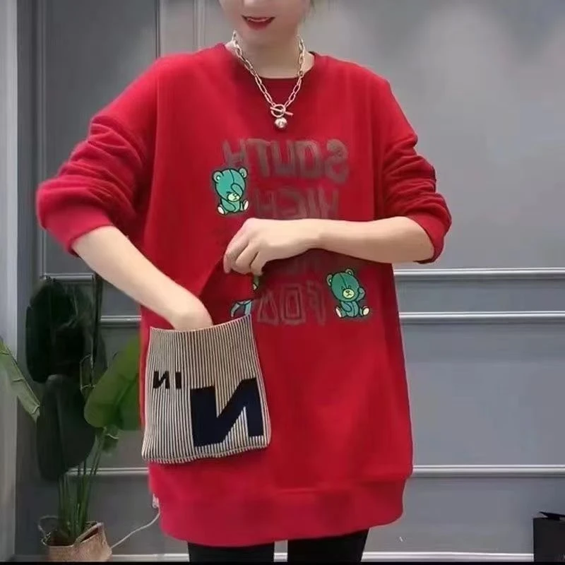 大码卫衣女小众宽松显瘦洋气中长款上衣