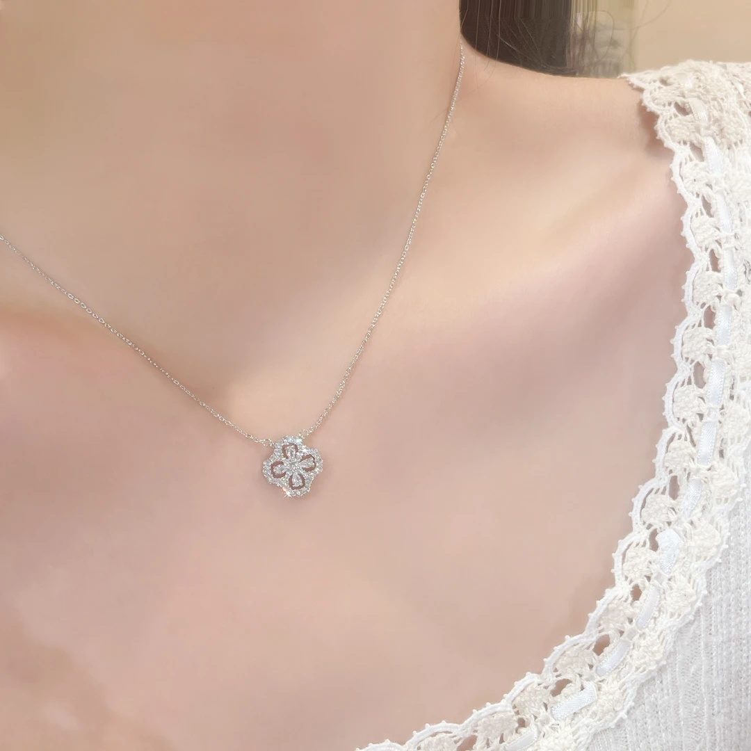 铜项链 来而There there 项链 a333简约四叶花项链女