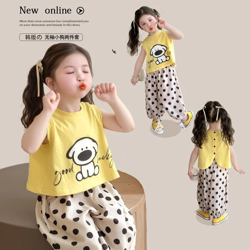 【万达撤柜】女童夏装无袖套装2025新款洋气儿童背心宝宝夏季休闲