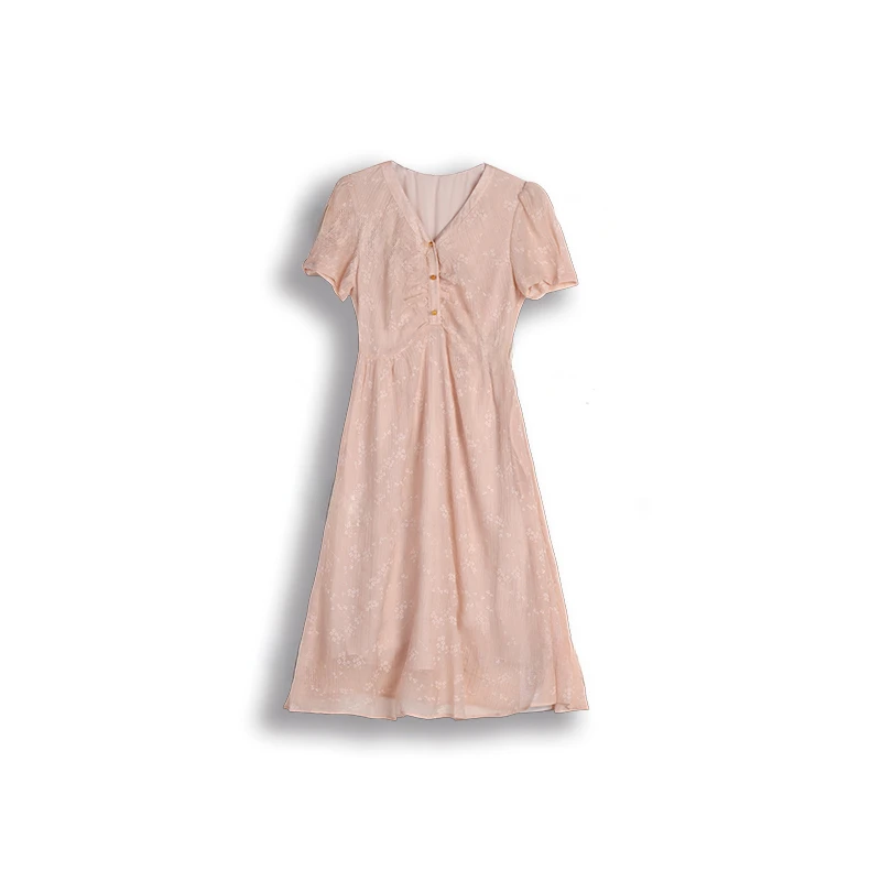 【 程总专属 】夏女新法式粉色印花收腰连衣裙TY6816