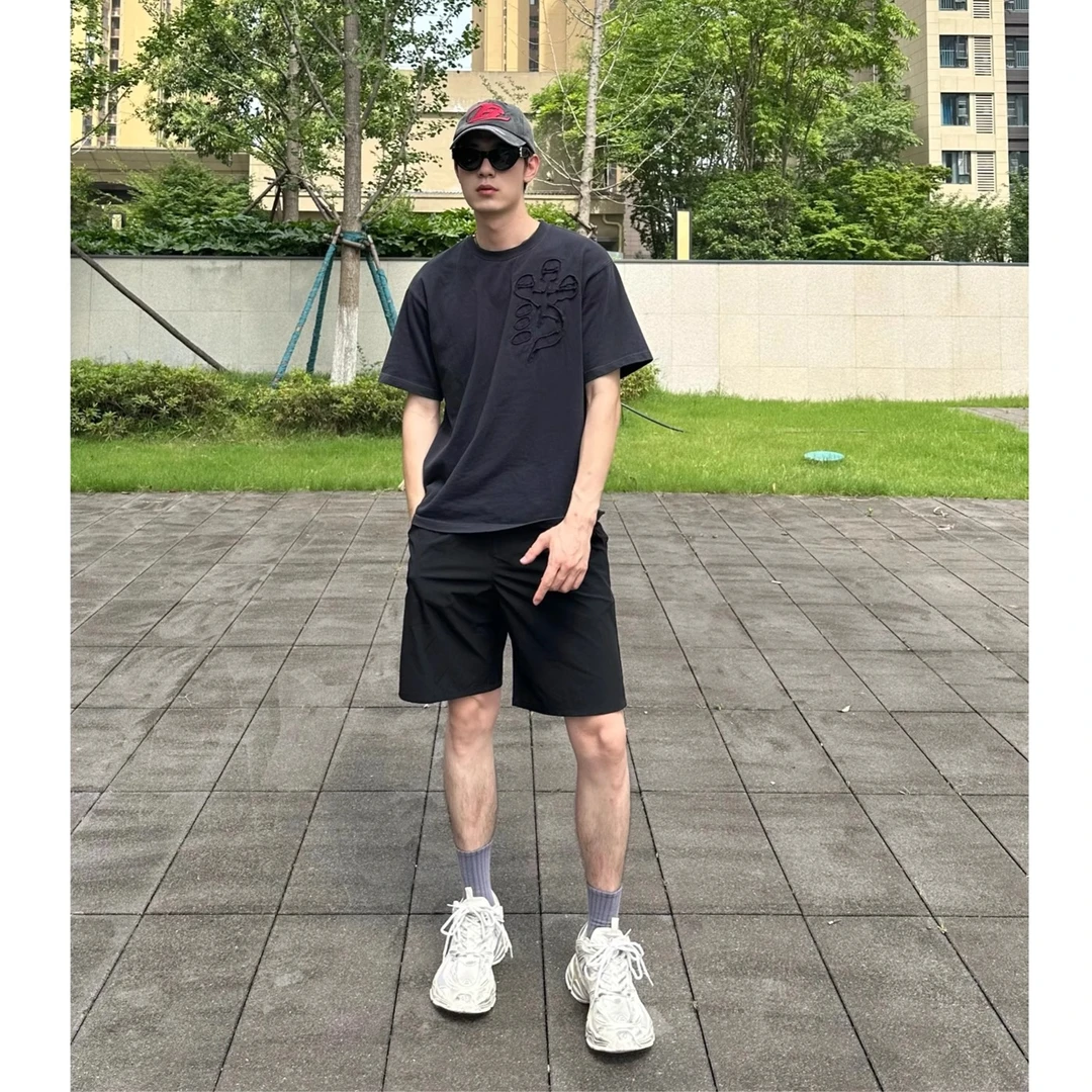 黑色冰丝运动短裤男款夏季薄款透气休闲五分裤美式健身速干裤子潮