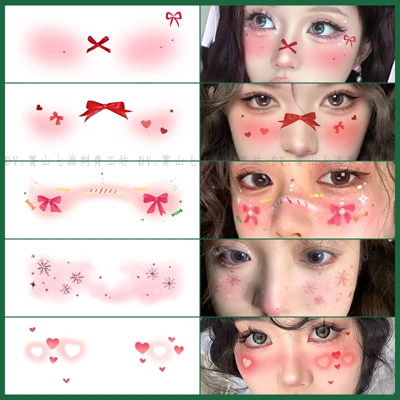 圣诞节脸贴少女蝴蝶结雪花妆容贴纸防水防汗化妆装饰面部彩绘贴画