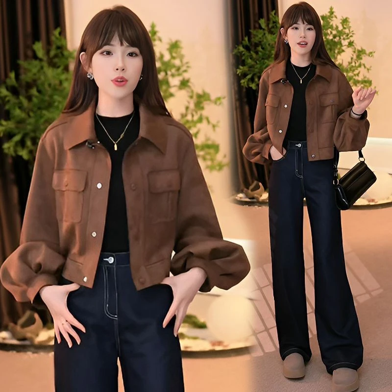 韩版复古设计感小个子翻领外套女2025春季新款休闲洋气夹克上衣