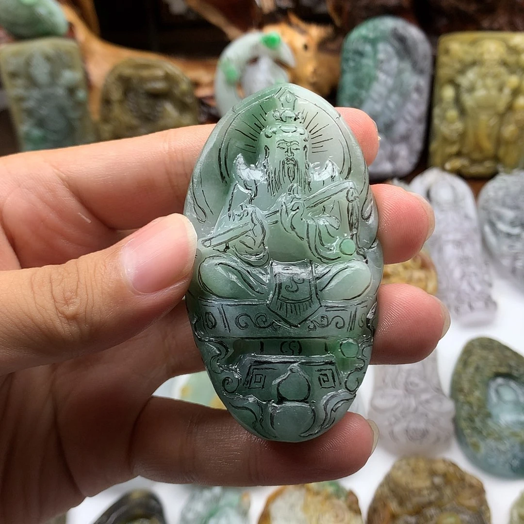 定制翡翠未镶嵌清*?天然缅甸翡翠A货毛胚雕刻修光抛光定制