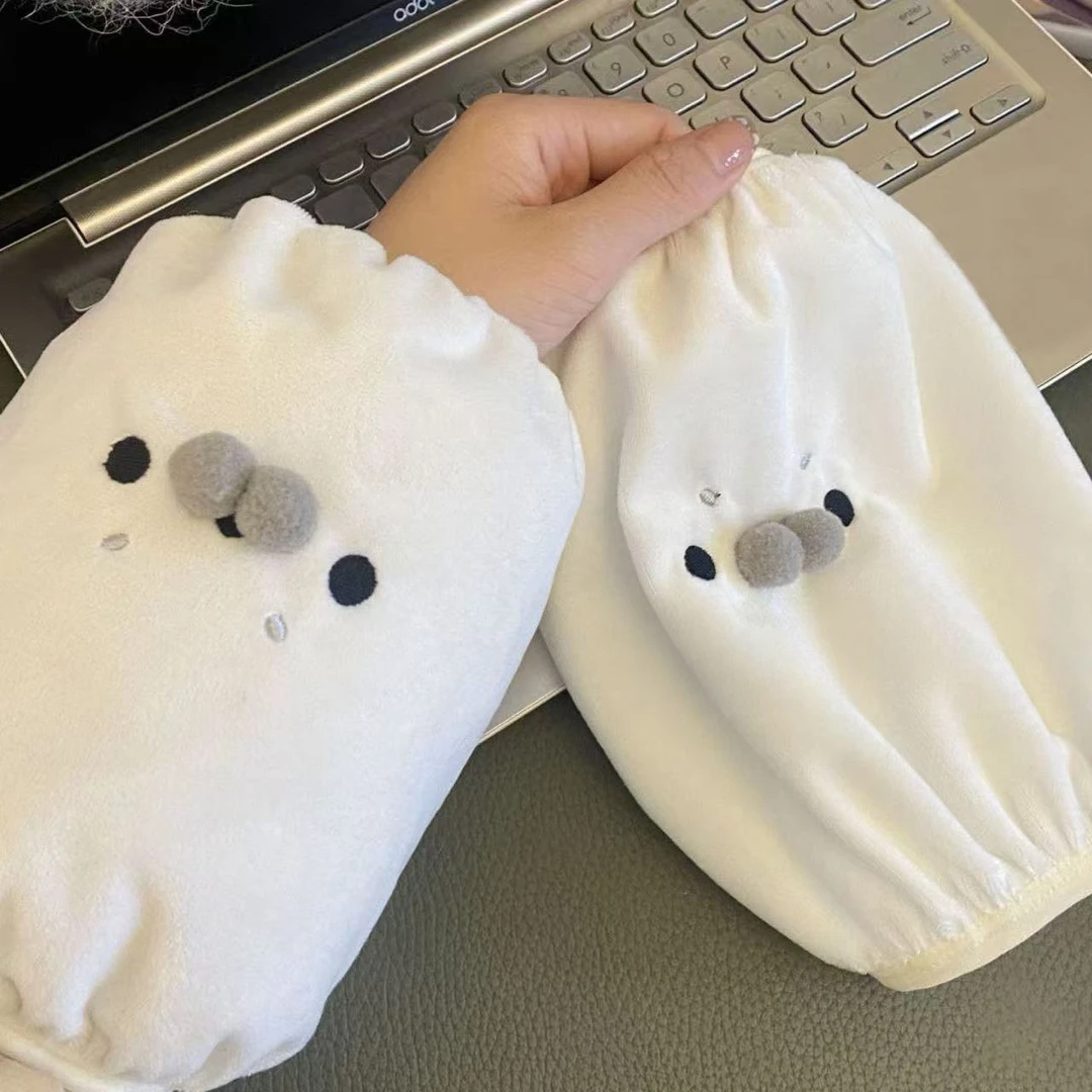 可爱超萌小海豹毛绒袖套棉服防脏办公室护袖工作毛绒袖头袖套ZZZ