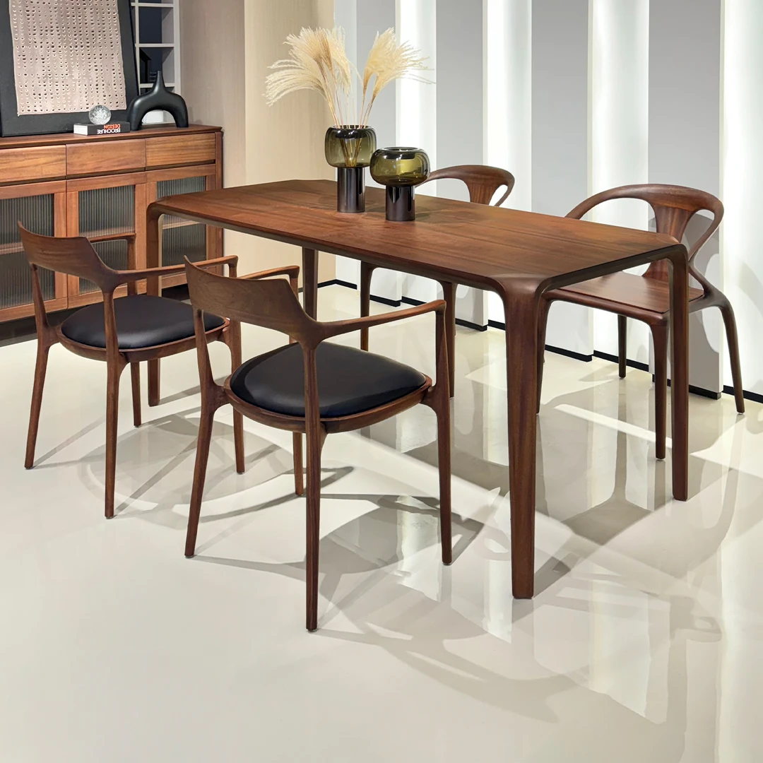 现代简约小户型望月桌餐桌核桃木长方形餐桌椅组合餐厅吃饭桌子