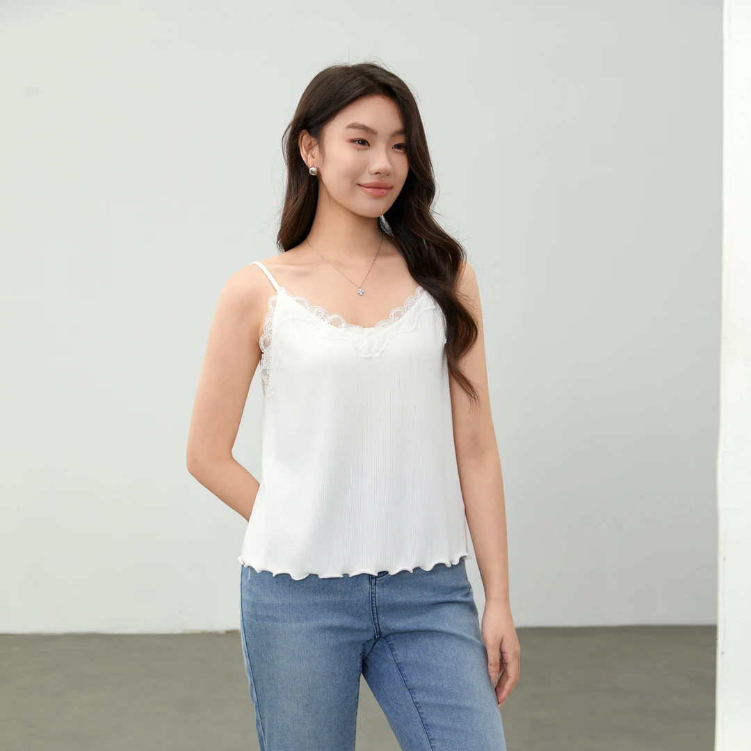 【优雅甜美背心吊带】纤莉秀W款大码女装花边领口时尚吊带QK1409