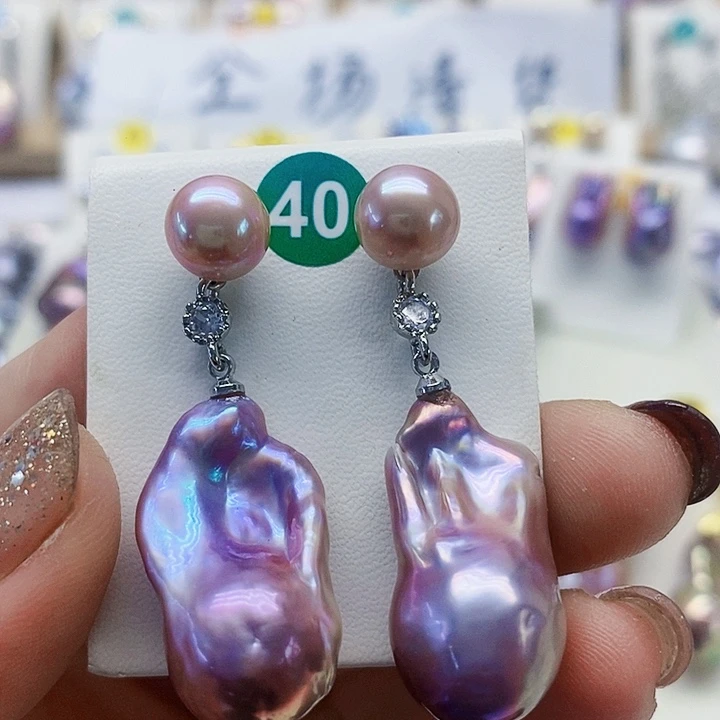 银S925镶嵌耳饰淡水珍珠