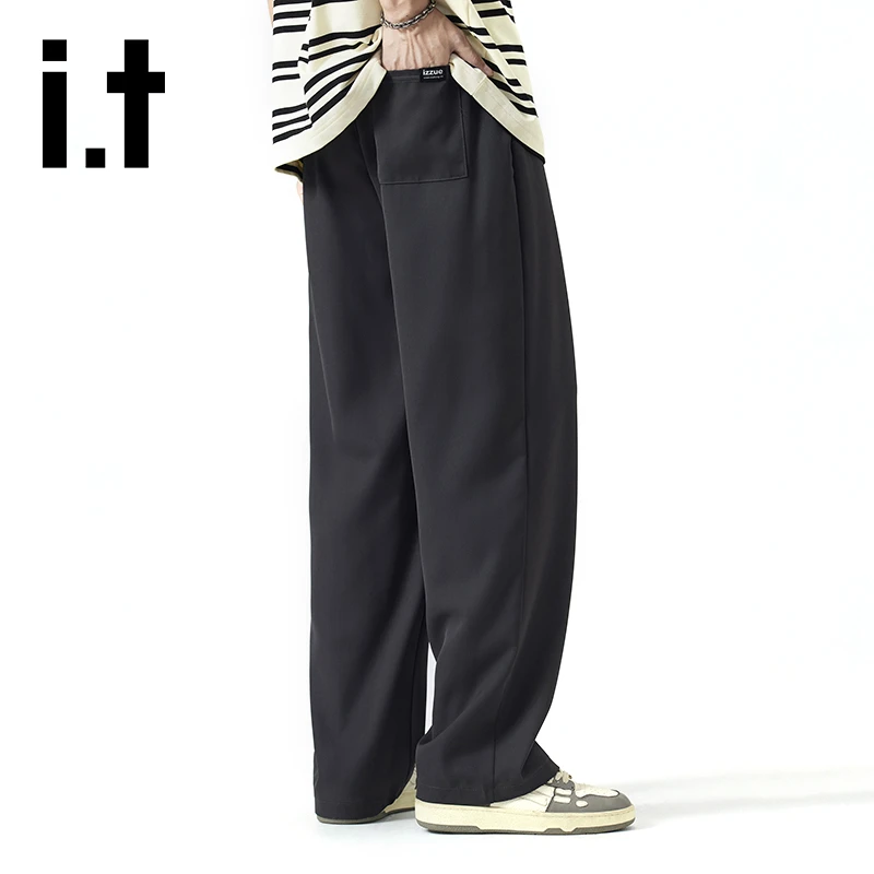 it izzue夏季薄款冰丝垂感休闲裤男士直筒运动裤潮流宽松百搭长裤