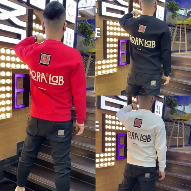 时尚红色新年男士高级潮牌卫衣帅气青年圆领轻奢百搭休闲长袖上衣